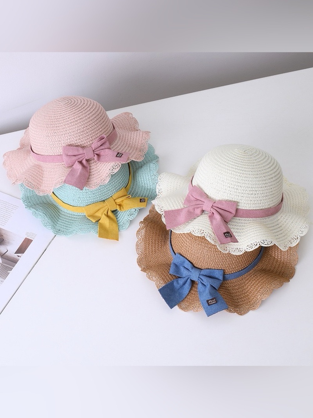 Mint Crochet Sun Hat & Crossbody Bag Set with Mustard Bow - Picture 12 of 13